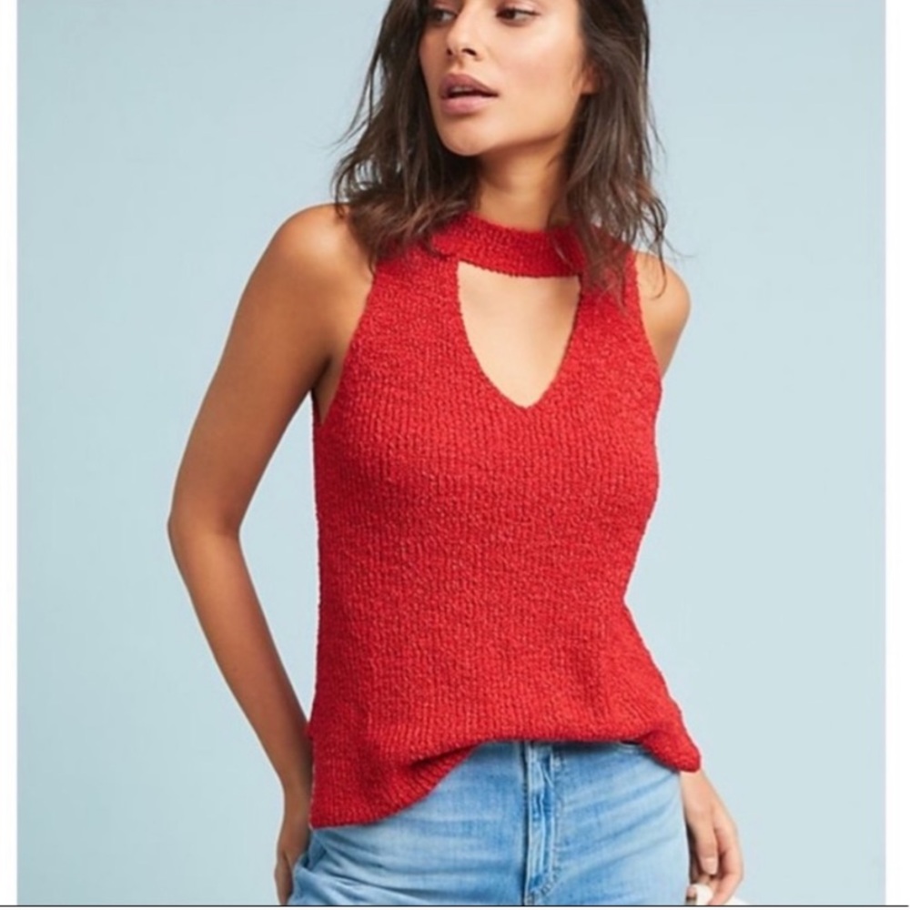 Anthropologie Red Textured Cutout Tank Top